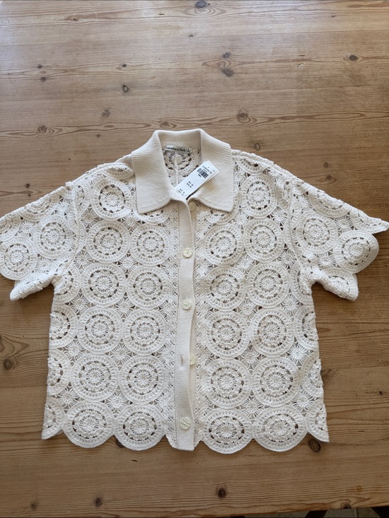 Abercrombie & Fitch Sweaters - Abercrombie & Fitch Cream Crochet Collared Button-Up